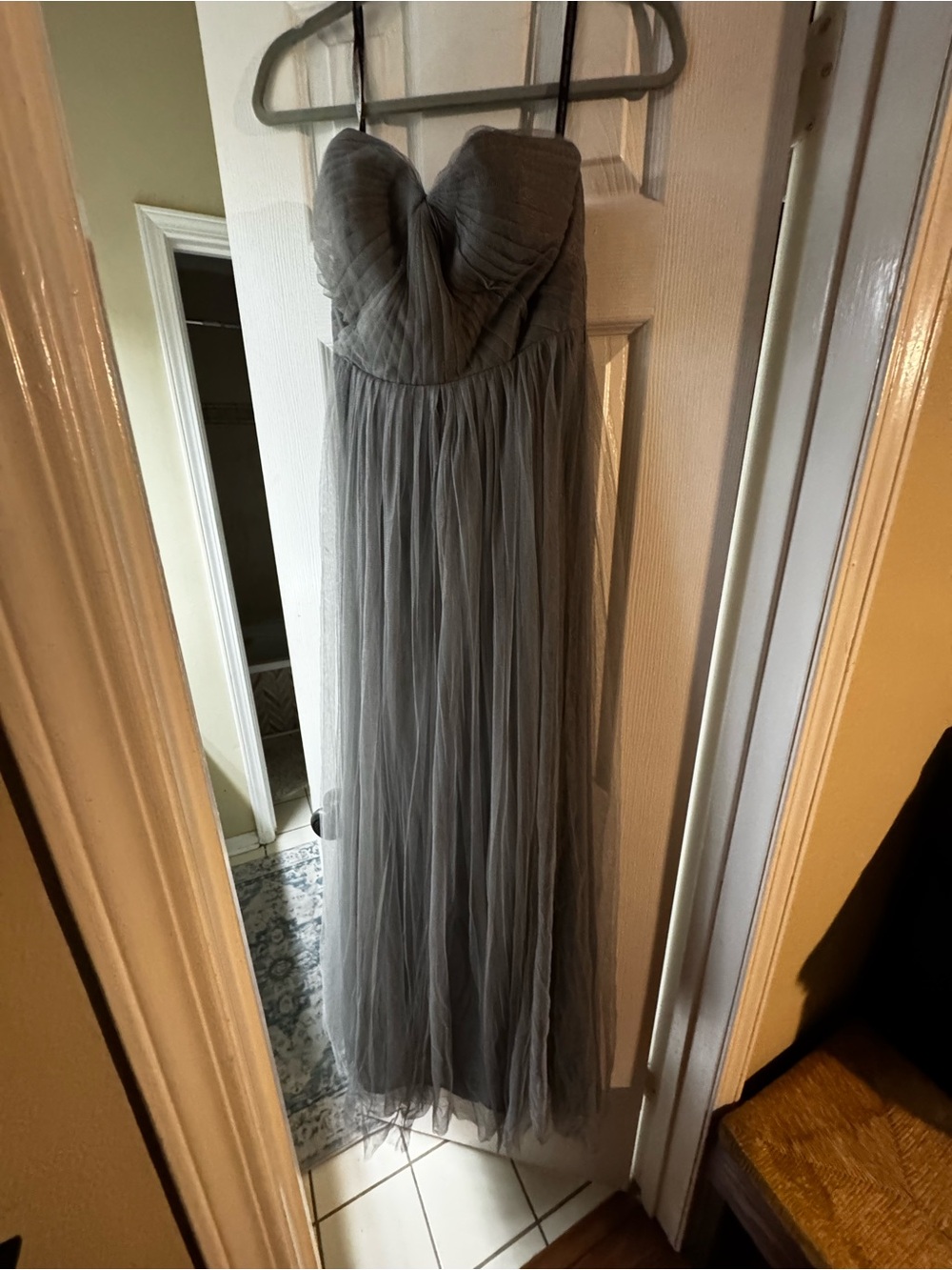 Gray Strapless Tulle Formal Gown